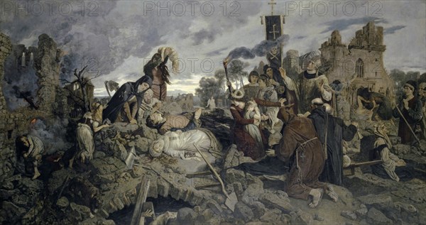 The earthquake of Basel in 1356, 1886, oil on canvas, 185.5 x 344.5 cm, FEC., E. STÜCKELBERG., 1886, Ernst Stückelberg, Basel 1831–1903 Basel
