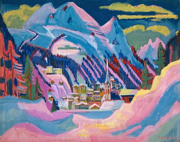 Davos in the winter., Davos in the Snow, 1923, oil on canvas, 120.1 x 150 cm, signed lower right: E L Kirchner, titled and signed on the reverse: Davos in winter, E L Kirchner, Ernst Ludwig Kirchner, Aschaffenburg 1880–1938 Davos Frauenkirch
