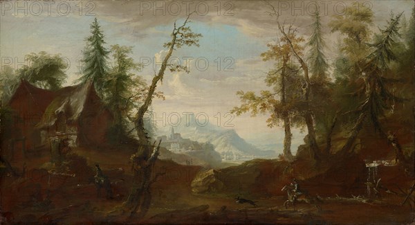 Farmhouse at a clearing with horsemen, c. 1765/68, oil on canvas, 63.8 x 117 cm, unsigned, Caspar Wolf, Muri/Aargau 1735–1783 Heidelberg