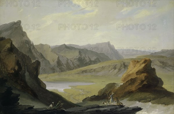 View from the Talistock to the Melchsee, around 1774/77, oil on canvas, 54 x 82 cm, signed on the rock below the seated artist: C. Wolff., Caspar Wolf, Muri/Aargau 1735–1783 Heidelberg
