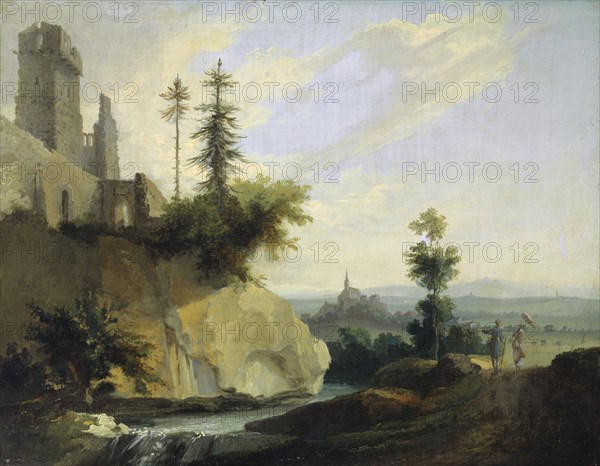 Landscape composition with castle ruins, around 1774/77, oil on canvas, on board, 29 x 37.4 cm, signed lower left: C. Wolff, Caspar Wolf, Muri/Aargau 1735–1783 Heidelberg