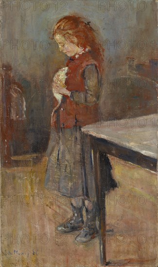 Red-haired girl with white rat, 1886, oil on canvas, 38.5 x 22.8 cm, signed and dated lower left: Edv., Munch 86, E. Munch 86 [bottom signature faintly readable and partly on the edge], Edvard Munch, Løten b. Hamar/Hedmark 1863–1944 Oslo