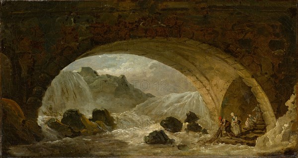 Fisherman Under a Bridge, c. 1780-1790, oil on canvas, 23.5 x 43 cm, unmarked, Hubert Robert, Paris 1733–1808 Paris