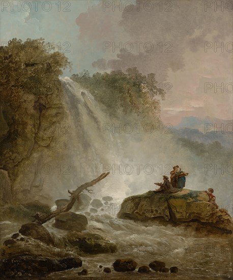 Waterfall with a drawing artist, oil on canvas, 105.5 x 89 cm, unmarked, Hubert Robert, Paris 1733–1808 Paris