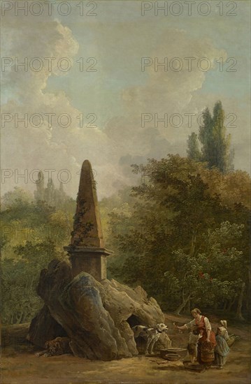 Garden Monument, oil on canvas, 83 x 54.5 cm, monogrammed on the obelisk: H.R, Hubert Robert, Paris 1733–1808 Paris
