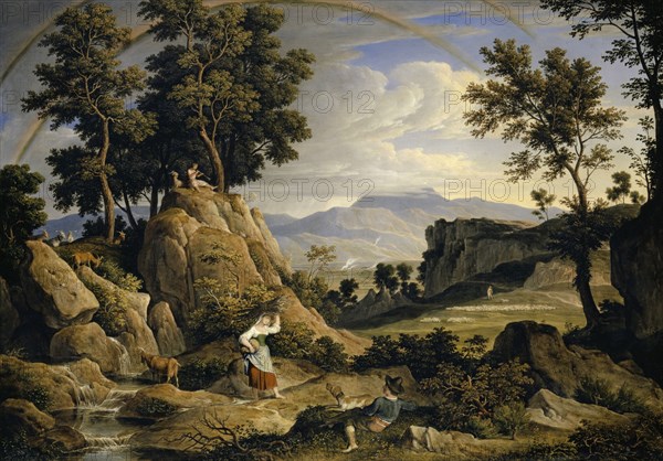 Landscape near Olevano with rainbow, 1823/1824, oil on canvas, 58.7 x 82.3 cm, monogrammed lower right: I. K., Joseph Anton Koch, Obergiblen bei Elbigenalp (Lechtal) 1768–1839 Rom