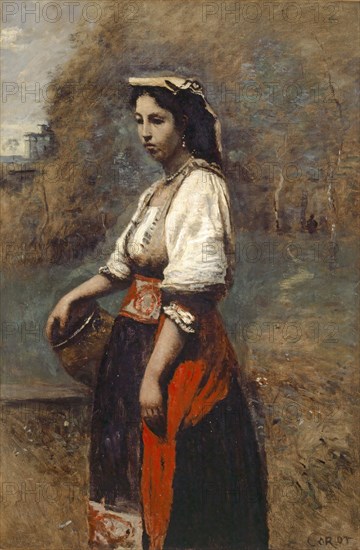Italienne à la fontaine, 1865/1870, oil on canvas, 83.1 x 54.9 cm, signed lower right: COROT, Jean-Baptiste Camille Corot, Paris 1796–1875 Paris