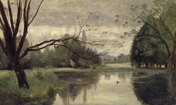 L'étang aux canards, 1855/1860, oil on canvas on paper, 24.6 x 39.7 cm, signed lower right: COROT, Jean-Baptiste Camille Corot, Paris 1796–1875 Paris