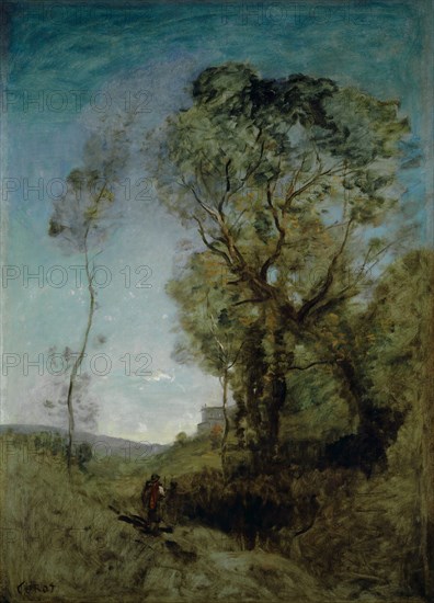 La villa italienne derrière les pins, 1855/1865, oil on canvas, 154.4 x 112 cm, signed lower left: COROT, Jean-Baptiste Camille Corot, Paris 1796–1875 Paris