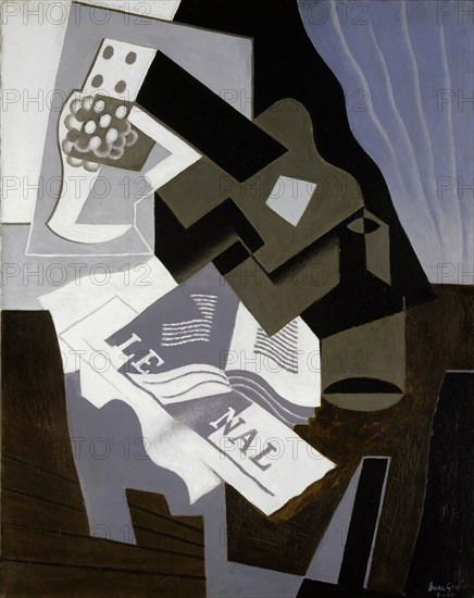 Guitare, livre et journal, 1920 (January), oil on canvas, 92 x 73 cm, signed and dated lower right: Juan Gris, 1 - 20, Juan Gris, Madrid 1887–1927 Boulogne-sur-Seine/Hauts-de-Seine