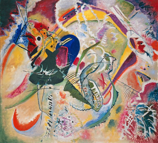 Improvisation 35, 1914 (May), oil on canvas, 110.3 x 120.3 cm, Monogrammed and dated lower left: K [in a triangular shape with rounded corners] /, i9i4 ., Signed, inscribed and dated on the stretcher with white chalk: KANDINSKY - Improvisation 35, i9i4, Wassily Kandinsky, Moskau 1866–1944 Neuilly-sur-Seine/Hauts-de-Seine