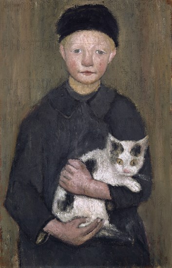 Boy with Cat, c. 1903, oil on canvas, 70.4 x 45.2 cm, unsigned, Paula Modersohn-Becker, Dresden 1876–1907 Worpswede/Niedersachsen