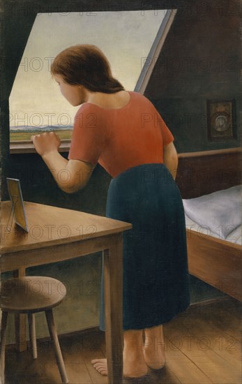 Girl at the Window, 1925, oil on canvas, 77.5 x 48.5 cm, signed and dated lower left (on the varnish): G. Schrimpf 25, Georg Schrimpf, München 1889–1938 Berlin