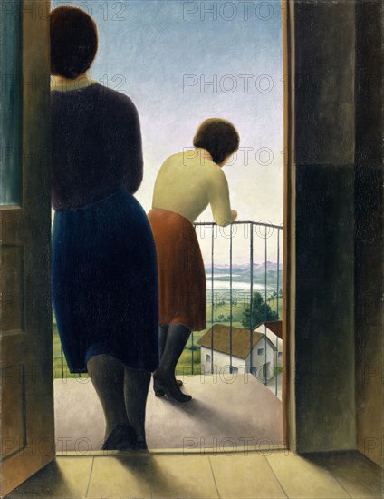 On the balcony (girl on the balcony), 1927, oil on canvas, 94 x 73 cm, signed and dated lower left: G. Schrimpf 27., Georg Schrimpf, München 1889–1938 Berlin