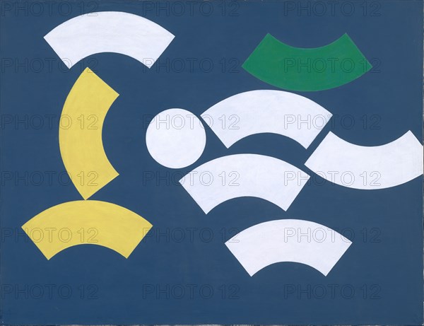 Composition à cercle et à segments de couronne de cercle, 1935, oil on canvas, 50 x 65 cm, unmarked, Sophie Taeuber-Arp, Davos/Graubünden 1889–1943 Zürich