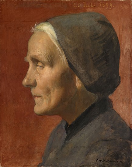 Portrait of an old woman, 1899, oil on panel, 37.5 x 30 cm, dated upper right: 20 July 1899. and signed lower right: OW Roederstein, over painted dedication top left: My Hans v., [..., ?], Ottilie Wilhelmine Roederstein, Zürich 1859–1937 Hofheim im Taunus