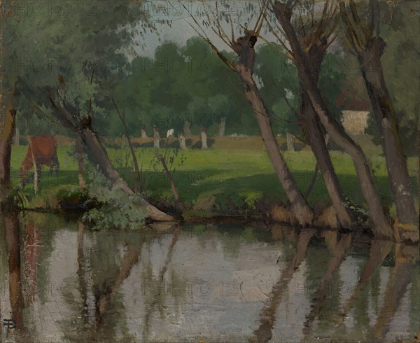 Bachufer bei Hangenbieten in Alsace, 1870-1871, oil on canvas, 31 x 38 cm, monogrammed lower left: TP [ligated], Theophil Preiswerk, Basel 1846–1919 Basel