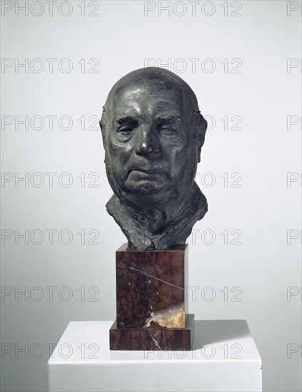 Portrait of the artist's grandfather, 1898, bronze, 32.8 x 19.4 x 24.3 cm, signed and dated on the reverse: A army., 1898, inscribed on the right side of the neck: cast., W. Schmidt., Inh. Schmidt, August Heer, Basel 1867–1922 Arlesheim/Baselland