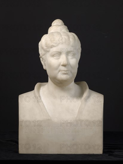 Bust of Louise Bachofen-Burckhardt, 1904, marble, 58.5 x 39.5 x 27.5 cm, inscribed on the front: LOUISE BACHOFEN-BURCKHARDT [O each set high], signed and dated on the right: T [illy]., v, ., Waldenfels, 1904, Freiin Mathilde von Waldenfels, Ingolstadt 1858–1935 München