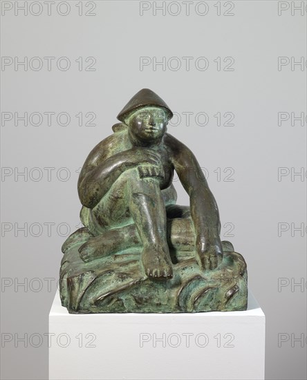 Resting shepherdess, 1918, bronze, 42 x 38 x 41.5 cm, signed on the left base below: C. Burckhardt ., Giesserstempel: CIRE, C. VALSUANI, PERDUE, Carl Burckhardt, Lindau/Zürich 1878–1923 Ligornetto/Tessin