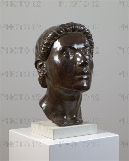 Head of Eros (From the Unfinished Group of Zeus and Eros), 1902, Bronze, 31.5 x 20 x 22 cm |, 3 x 13.5 x 16 cm base, casting stamp on the lower edge on reverse right: CIRE, C. VALSUANI, PERDUE, Carl Burckhardt, Lindau/Zürich 1878–1923 Ligornetto/Tessin