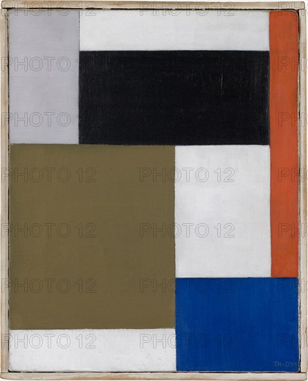 Composition, July 1923-1924, oil on canvas, 41.5 x 33.4 cm, signed lower right: TH v D '24, inscribed on the back of the stretcher by the artist (?): THEO VAN DOESBURG and indication of the image orientation with two arrows and HAUT, Theo van Doesburg, Utrecht 1883–1931 Davos/Graubünden