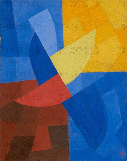 Composition, around 1932, tempera on wood, 21.5 x 17 cm, monogrammed lower right: F [in red color], Otto Freundlich, Stolp/Pommern (heute Slupsk) 1878–1943 bei Lublin (Maidanek)