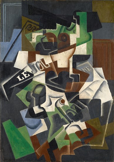 Compotier, pipe et journal, 1917 (November), oil on plywood, 92 x 65.5 cm, signed, inscribed and dated lower left: Juan Gris, Paris 11-17, Juan Gris, Madrid 1887–1927 Boulogne-sur-Seine/Hauts-de-Seine