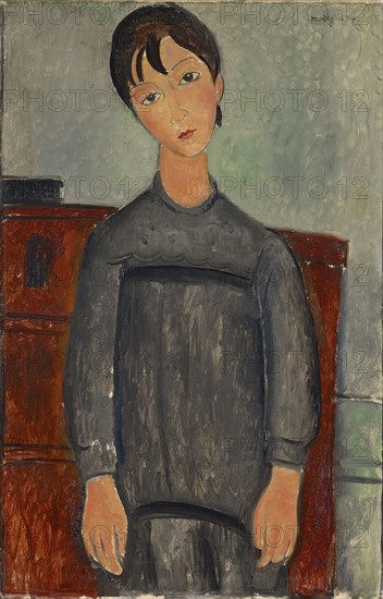 Girl in black apron, 1918, oil on canvas, 92.5 x 60.5 cm, Signed upper right: modigliani, Amedeo Modigliani, Livorno 1884–1920 Paris