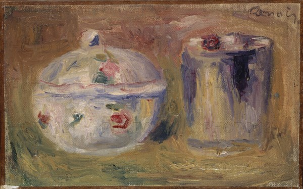Sucrier et timbale, around 1900 (?), Oil on canvas, 13.5 x 21 cm, signed upper right: Renoir., Pierre-Auguste Renoir, Limoges 1841–1919 Cagnes-sur-Mer
