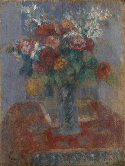 Bouquet de fleurs, around 1900, oil on silk on canvas, 18 x 14.1 cm, monogrammed lower left: C.P., [, Retouched, ], Camille Pissarro, Charlotte Amalie, St.Thomas/Danish Virgin Island 1830–1903 Paris