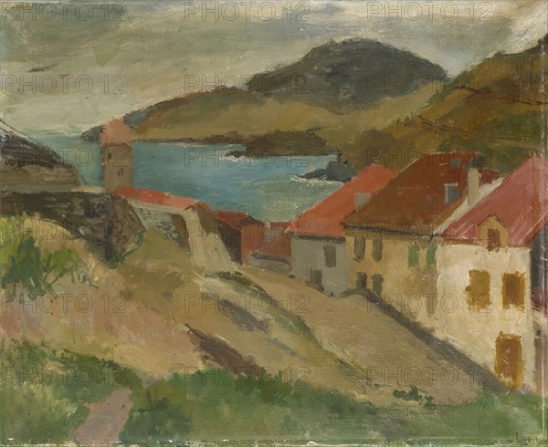 View from Fort Miradou near Collioure, 1932, oil on canvas, 60 x 73.5 cm, signed lower right: W.K., Wiemken, Walter Kurt Wiemken, Basel 1907–1941 bei Castel San Pietro/Tessin