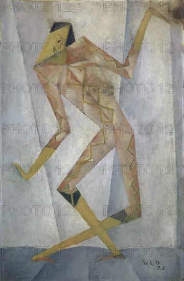 Harlequin, 1925, oil on cardboard, 36.5 x 24 cm, monogrammed and dated lower right: W.K.W, 25., Walter Kurt Wiemken, Basel 1907–1941 bei Castel San Pietro/Tessin