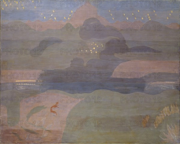 Starry night over Lake Walen, 1931, oil and tempera on canvas, 100 x 125 cm, not marked, Otto Meyer-Amden, Bern 1885–1933 Zürich