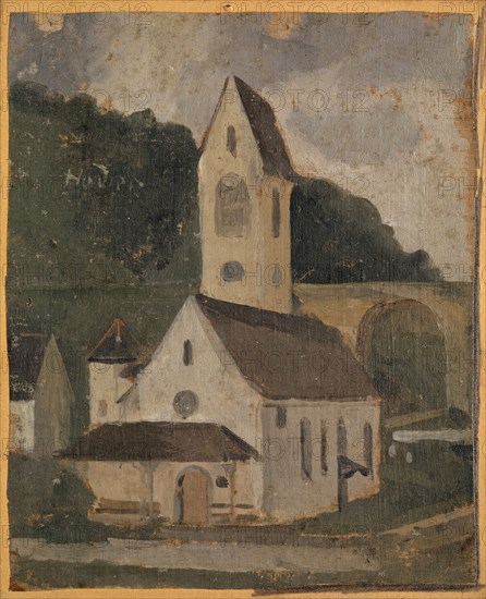 The church of Rümlingen, 1875, oil on canvas on cardboard, 18 x 14.5 cm, signed on the left, above the center: Hodler., Ferdinand Hodler, Bern 1853–1918 Genf