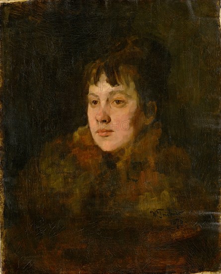 Portrait of a Lady in a Fur, 1876, oil on canvas, 61.7 x 50.3 cm, Signed and dated in the center right: W. Trübner, 1876., Wilhelm Trübner, Heidelberg 1851–1917 Karlsruhe