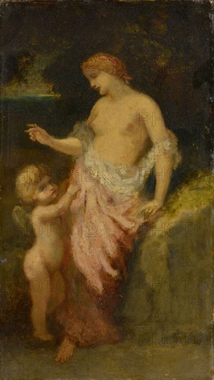 Venus and Cupid, oil on canvas, 28.5 x 16.5 cm, Virgilio Narcisso Diaz de la Peña, Bordeaux 1807–1876 Menton
