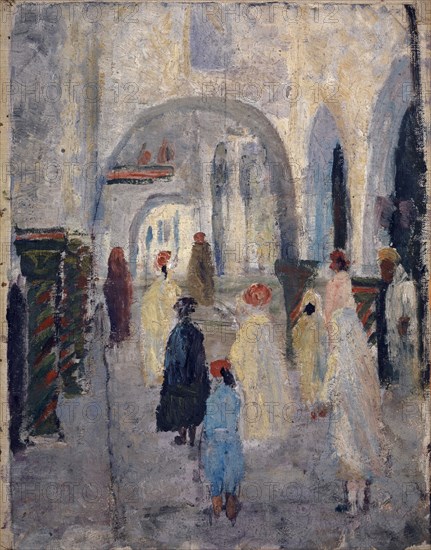 Arkadengasse in North African city, oil on canvas, on cardboard, 39.5 x 31 cm, Ernst Schiess, Basel 1872–1919 Valencia