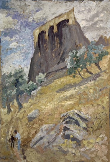 Mountain dump with towering bastion, oil on board, 64 x 44 cm, Ernst Schiess, Basel 1872–1919 Valencia