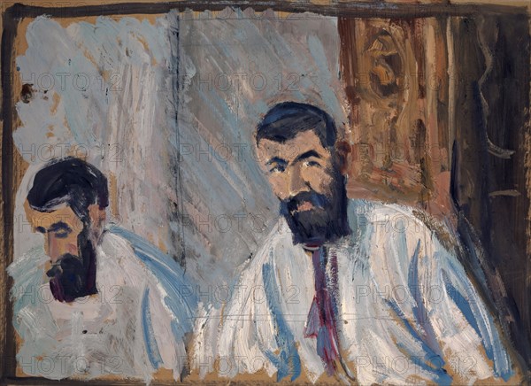 Double portrait of a bearded man in a white shirt, oil on cardboard, 34.5 x 47.5 cm, Ernst Schiess, Basel 1872–1919 Valencia