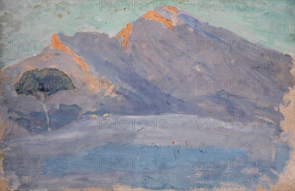 Bald mountain range in Abenschein, oil on cardboard, 26.5 x 41 cm, Ernst Schiess, Basel 1872–1919 Valencia