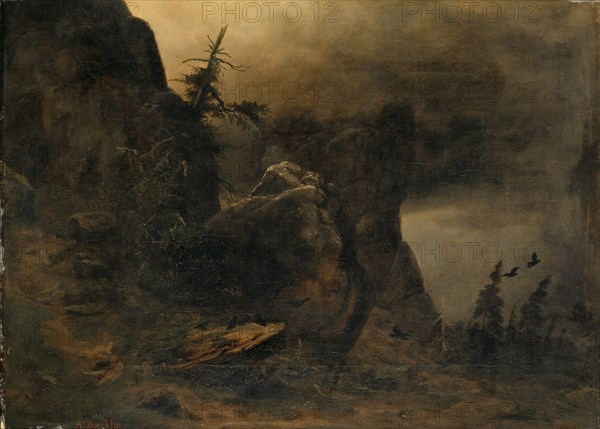 Rocky slope with weather firs, c. 1849, oil on canvas, 39.1 x 54.4 cm, signed lower left: A. Boecklin., Arnold Böcklin, Basel 1827–1901 San Domenico