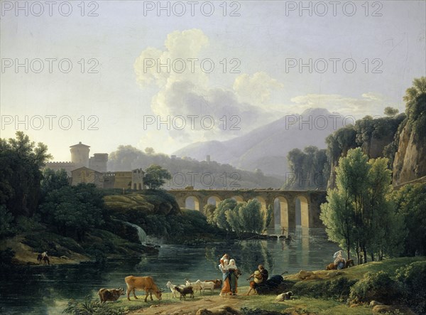 Roman landscape with viaduct, 1788, oil on canvas, 72.5 x 98.5 cm, bottom right on the overgrown rock: Roma 1788, Jean-Joseph-Xavier Bidauld, Carpentras 1758–1846 Montmorency