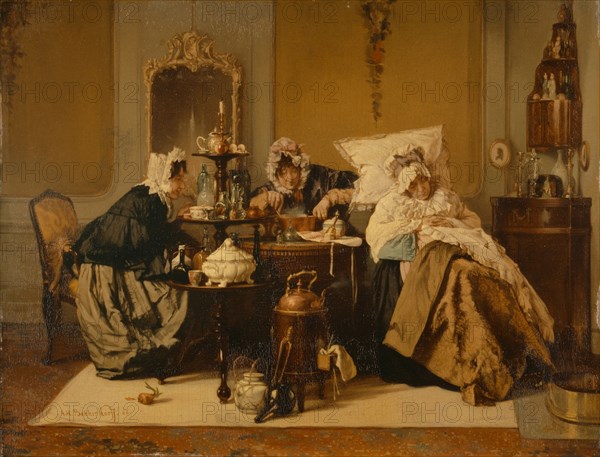 La Malade, 1866, oil on panel, 21 x 27 cm, signed and dated lower left: A. H. Bakker Korff., 66th, Alexander Hugo Bakker-Korff, Den Haag 1824–1882 Leiden