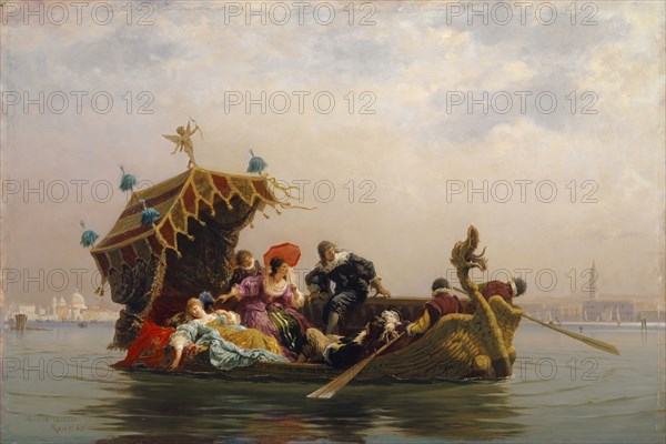 A gondola ride, 1873, oil on panel, 41 x 61 cm, signed and dated lower left: ARNOLD CORRODI, ROME 73, Arnold Corrodi, Rom 1846–1874 Rom