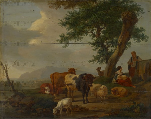 Landscape with cattle, oil on panel, 47 x 59 cm, not specified, Balthasar Paul Ommeganck, Antwerpen 1755–1828 Antwerpen