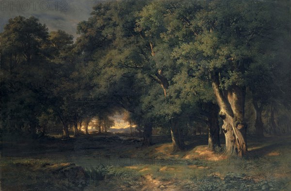 Woodland with Deer Hunt, 1844, oil on canvas, 129 x 193 cm, Signed and dated lower left: A. CALAME., GENEVE 1844, Alexandre Calame, Vevey 1810–1864 Menton