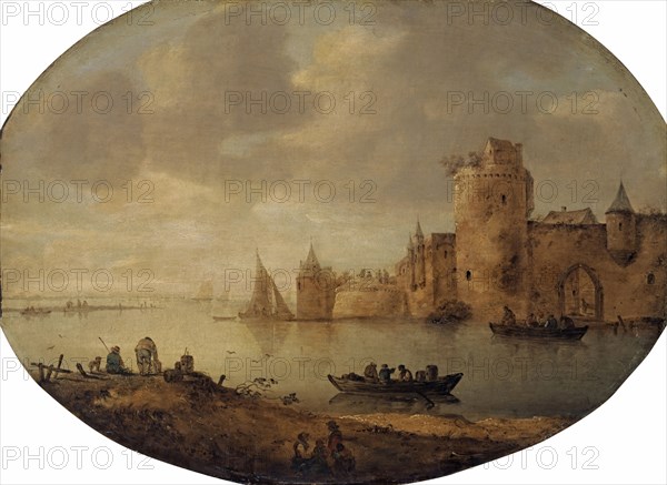 Sea bay with old fortress, around 1650/60, oil on oak, 49 x 67.5 cm, Frans de Hulst, Haarlem um 1610–1661 Haarlem