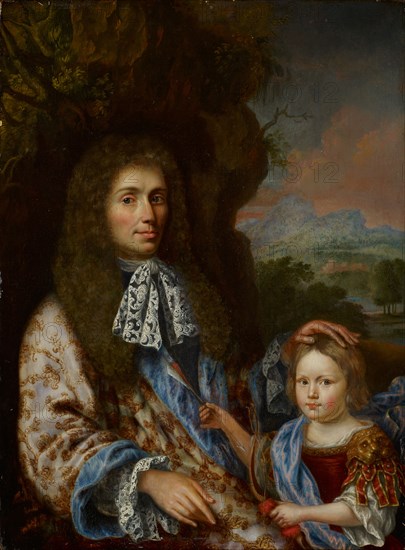 Portrait of a noble gentleman with his son, oil on oak wood, 32.8 x 24.4 cm, unmarked, Pieter Leermans, (zugeschrieben / attributed to), um 1630/35–1706
