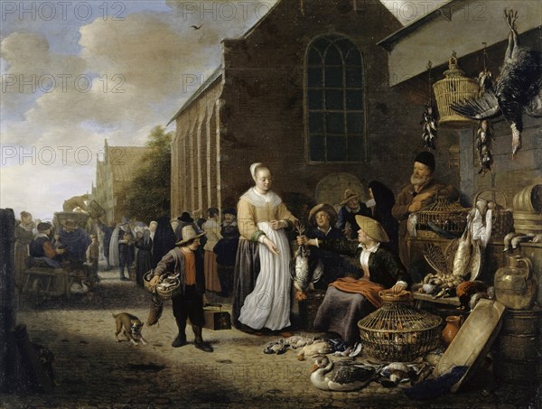 Poultry market in Rotterdam, oil on oak, 49.5 x 65 cm, Not specified, Hendrick Martensz. Sorgh, (?), Rotterdam um 1611–1670 Rotterdam